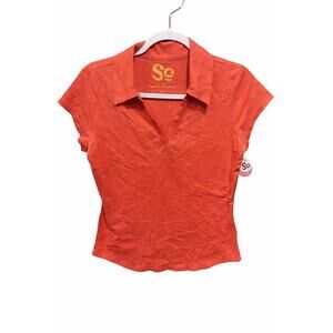 SO XL Wns Orange NWT Cotton Polo Y2K Preppy BabyTee Everyday Basic Fitted Casual